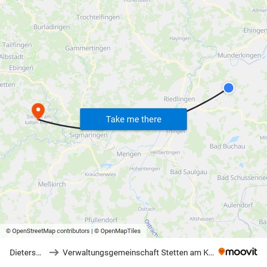 Dieterskirch to Verwaltungsgemeinschaft Stetten am Kalten Markt map