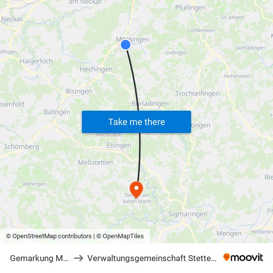 Gemarkung Mössingen to Verwaltungsgemeinschaft Stetten am Kalten Markt map
