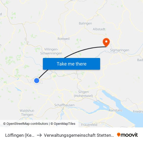 Löffingen (Kernstadt) to Verwaltungsgemeinschaft Stetten am Kalten Markt map