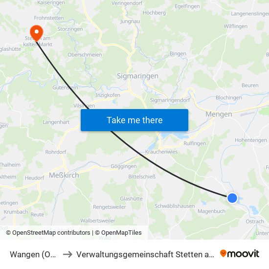 Wangen (Ostrach) to Verwaltungsgemeinschaft Stetten am Kalten Markt map