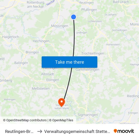 Reutlingen-Bronnweiler to Verwaltungsgemeinschaft Stetten am Kalten Markt map