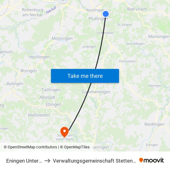 Eningen Unter Achalm to Verwaltungsgemeinschaft Stetten am Kalten Markt map