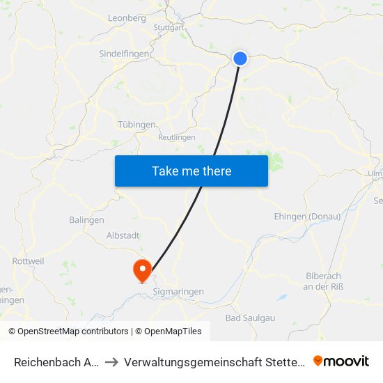Reichenbach An Der Fils to Verwaltungsgemeinschaft Stetten am Kalten Markt map
