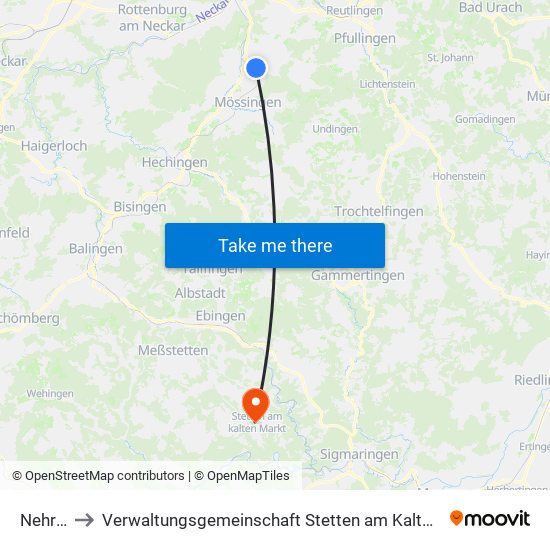 Nehren to Verwaltungsgemeinschaft Stetten am Kalten Markt map