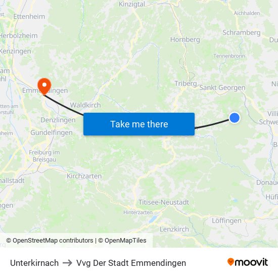 Unterkirnach to Vvg Der Stadt Emmendingen map