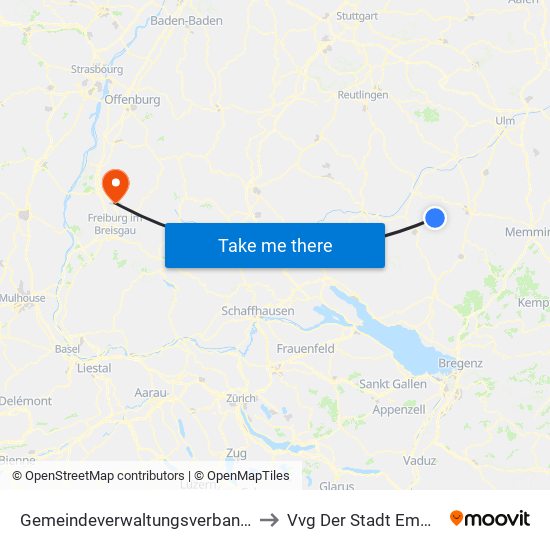 Gemeindeverwaltungsverband Bad Buchau to Vvg Der Stadt Emmendingen map