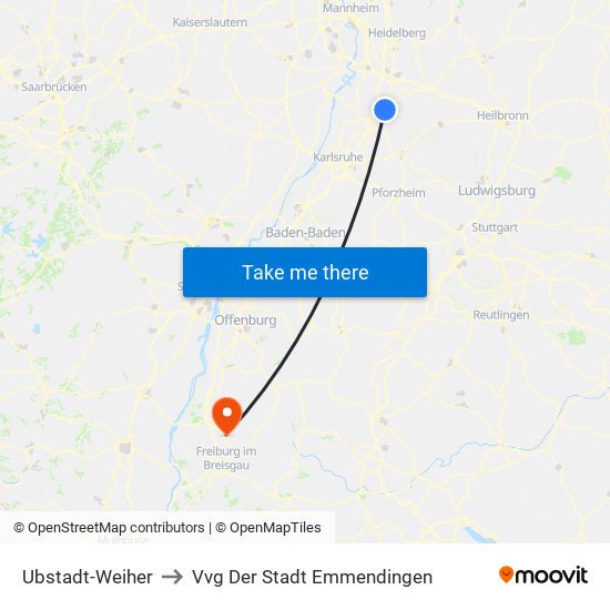 Ubstadt-Weiher to Vvg Der Stadt Emmendingen map