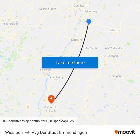 Wiesloch to Vvg Der Stadt Emmendingen map