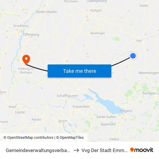 Gemeindeverwaltungsverband Laupheim to Vvg Der Stadt Emmendingen map