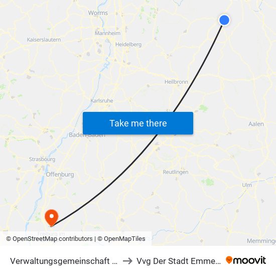 Verwaltungsgemeinschaft Grünsfeld to Vvg Der Stadt Emmendingen map