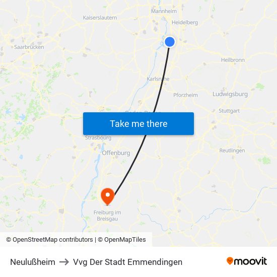Neulußheim to Vvg Der Stadt Emmendingen map