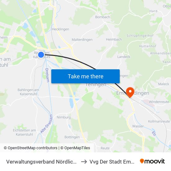 Verwaltungsverband Nördlicher Kaiserstuhl to Vvg Der Stadt Emmendingen map
