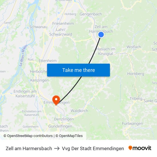 Zell am Harmersbach to Vvg Der Stadt Emmendingen map