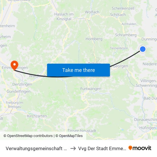 Verwaltungsgemeinschaft Dunningen to Vvg Der Stadt Emmendingen map