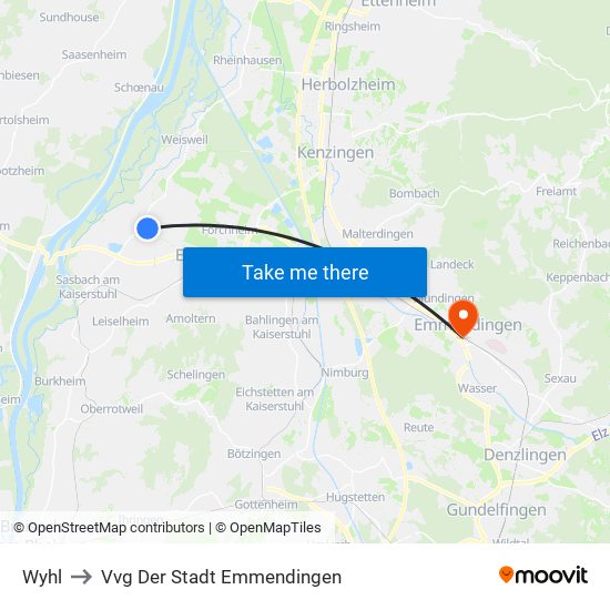 Wyhl to Vvg Der Stadt Emmendingen map