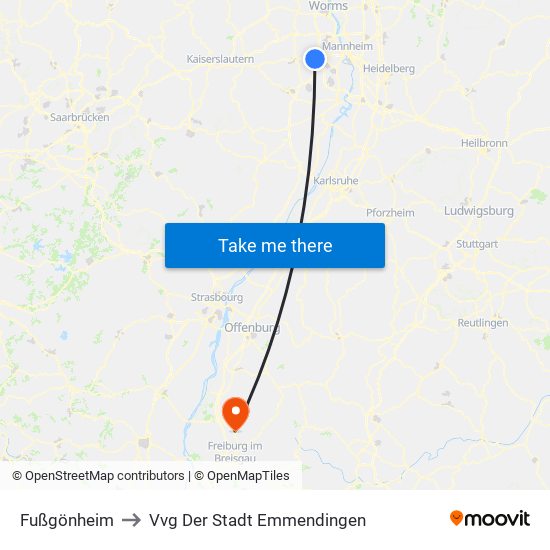 Fußgönheim to Vvg Der Stadt Emmendingen map