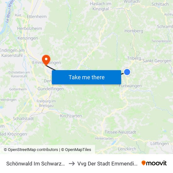 Schönwald Im Schwarzwald to Vvg Der Stadt Emmendingen map