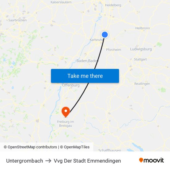 Untergrombach to Vvg Der Stadt Emmendingen map