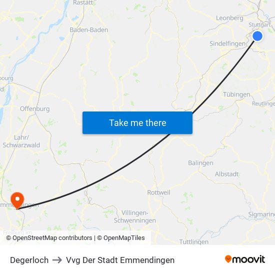 Degerloch to Vvg Der Stadt Emmendingen map