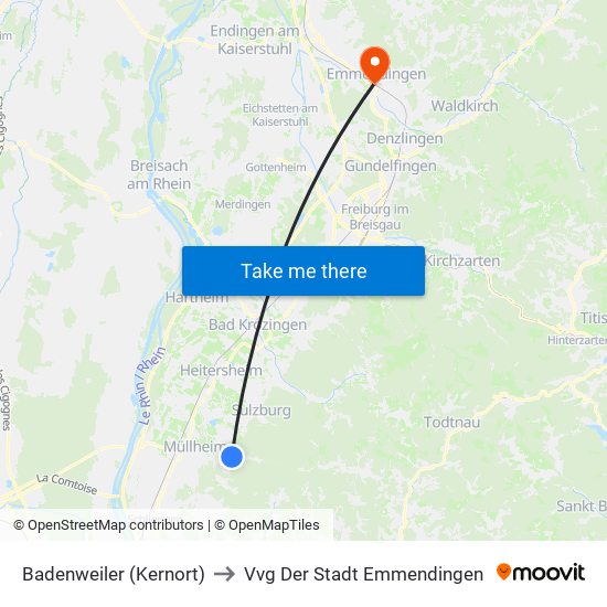 Badenweiler (Kernort) to Vvg Der Stadt Emmendingen map