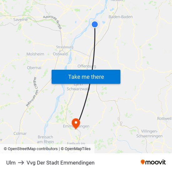 Ulm to Vvg Der Stadt Emmendingen map