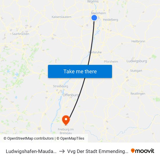 Ludwigshafen-Maudach to Vvg Der Stadt Emmendingen map