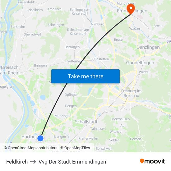 Feldkirch to Vvg Der Stadt Emmendingen map