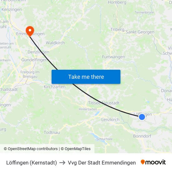 Löffingen (Kernstadt) to Vvg Der Stadt Emmendingen map