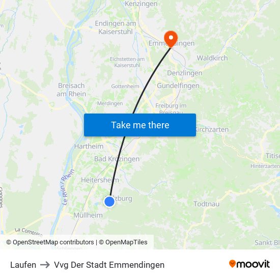 Laufen to Vvg Der Stadt Emmendingen map