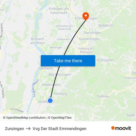 Zunzingen to Vvg Der Stadt Emmendingen map
