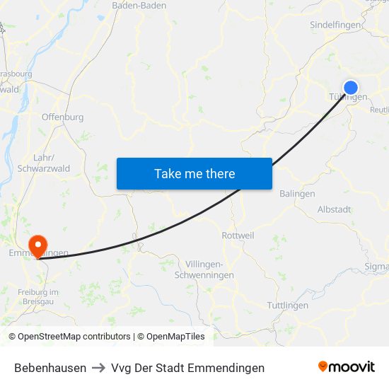 Bebenhausen to Vvg Der Stadt Emmendingen map