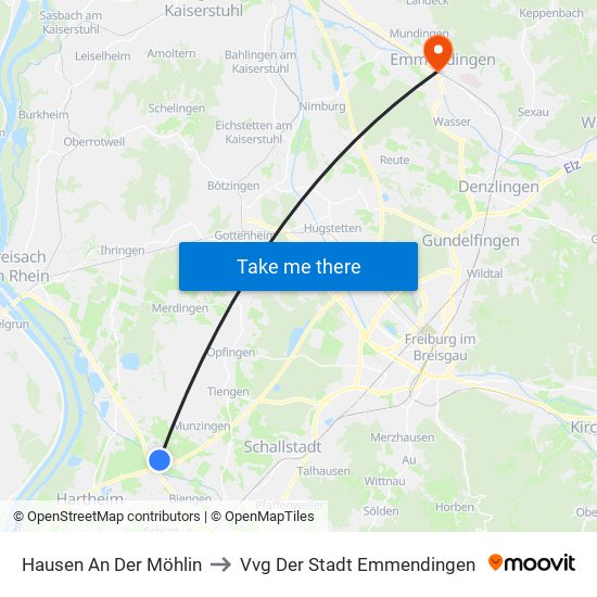 Hausen An Der Möhlin to Vvg Der Stadt Emmendingen map