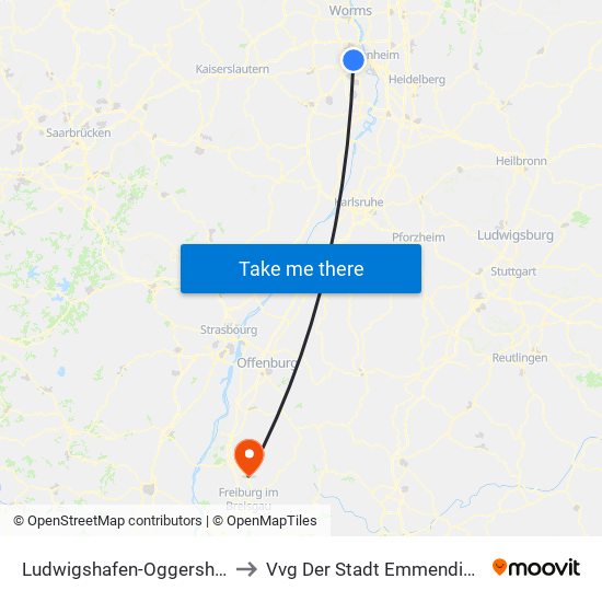 Ludwigshafen-Oggersheim to Vvg Der Stadt Emmendingen map