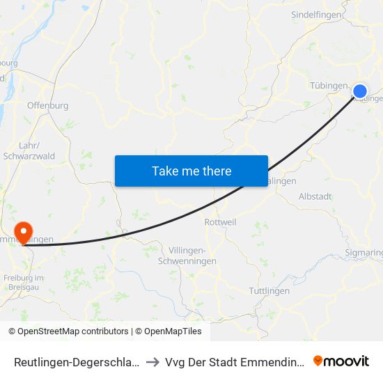 Reutlingen-Degerschlacht to Vvg Der Stadt Emmendingen map