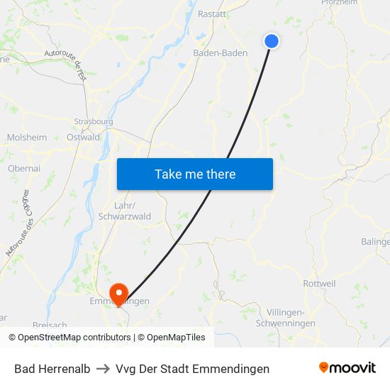 Bad Herrenalb to Vvg Der Stadt Emmendingen map