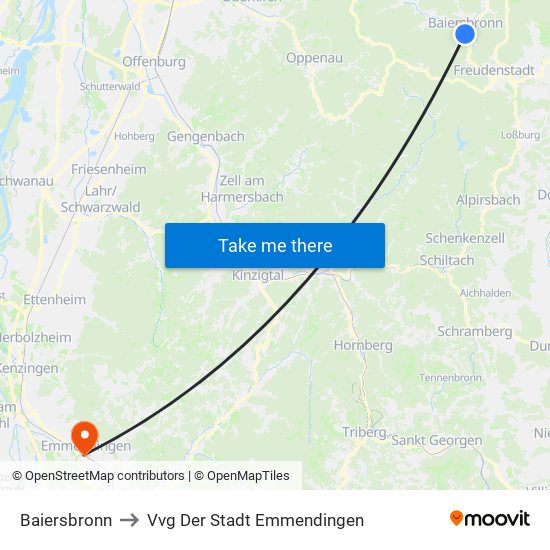 Baiersbronn to Vvg Der Stadt Emmendingen map