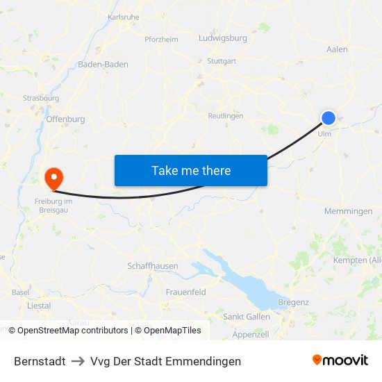 Bernstadt to Vvg Der Stadt Emmendingen map