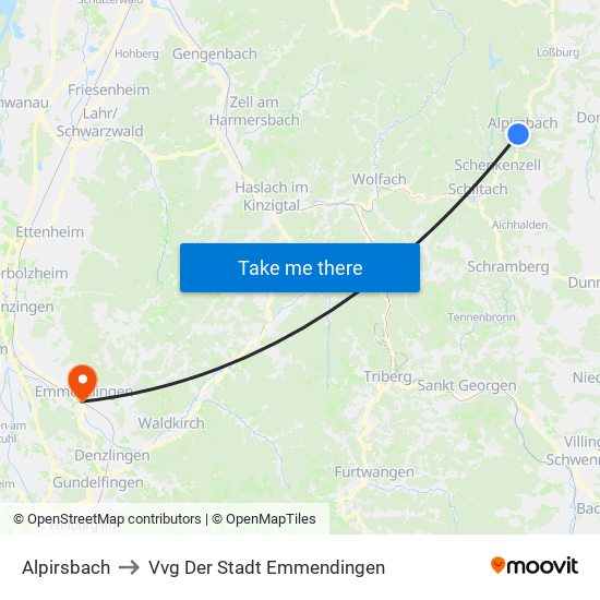 Alpirsbach to Vvg Der Stadt Emmendingen map