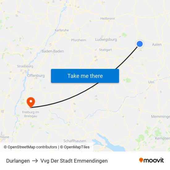 Durlangen to Vvg Der Stadt Emmendingen map