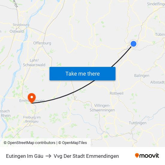 Eutingen Im Gäu to Vvg Der Stadt Emmendingen map