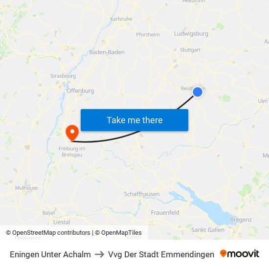Eningen Unter Achalm to Vvg Der Stadt Emmendingen map