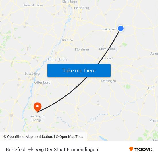 Bretzfeld to Vvg Der Stadt Emmendingen map