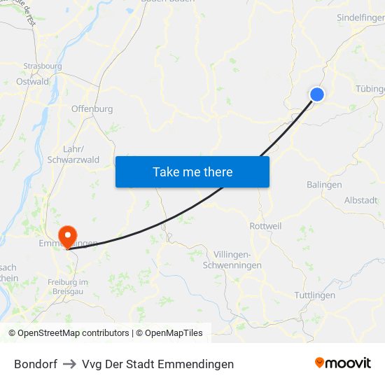 Bondorf to Vvg Der Stadt Emmendingen map