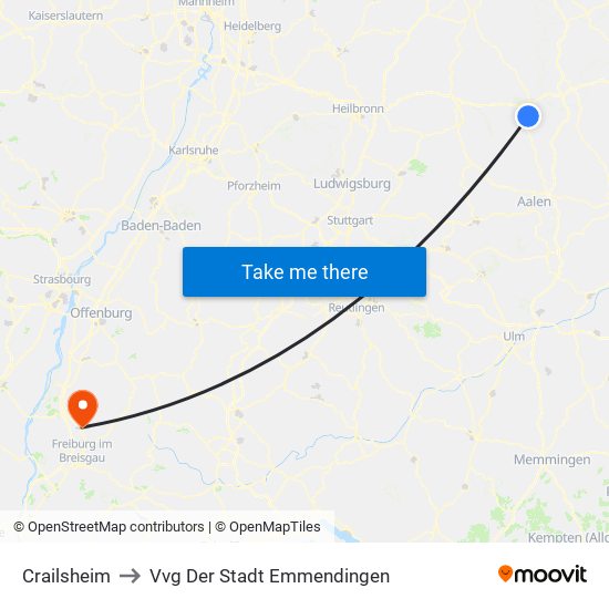 Crailsheim to Vvg Der Stadt Emmendingen map