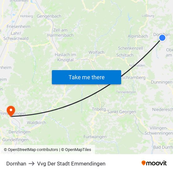 Dornhan to Vvg Der Stadt Emmendingen map