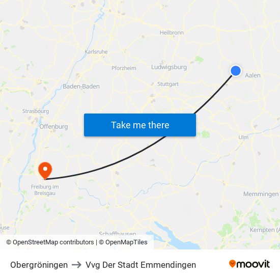 Obergröningen to Vvg Der Stadt Emmendingen map