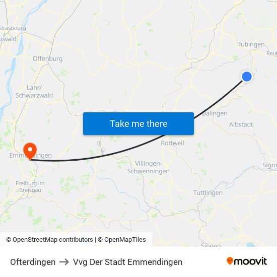 Ofterdingen to Vvg Der Stadt Emmendingen map