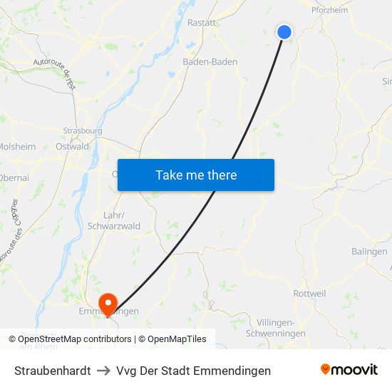 Straubenhardt to Vvg Der Stadt Emmendingen map