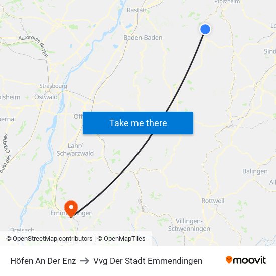 Höfen An Der Enz to Vvg Der Stadt Emmendingen map