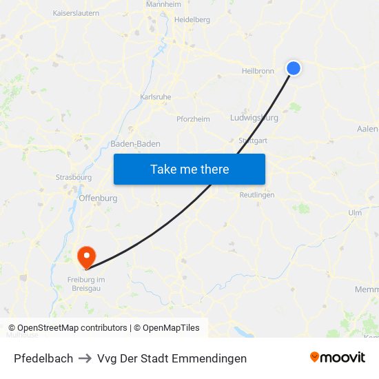 Pfedelbach to Vvg Der Stadt Emmendingen map